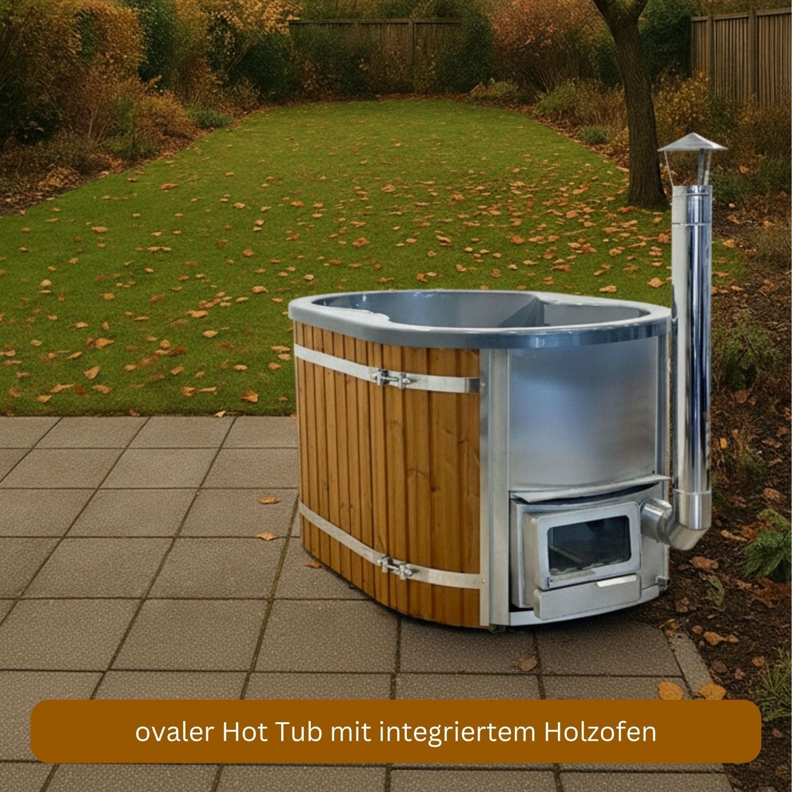 ovaler Hot Tub mit integriertem Ofen von Memelwood