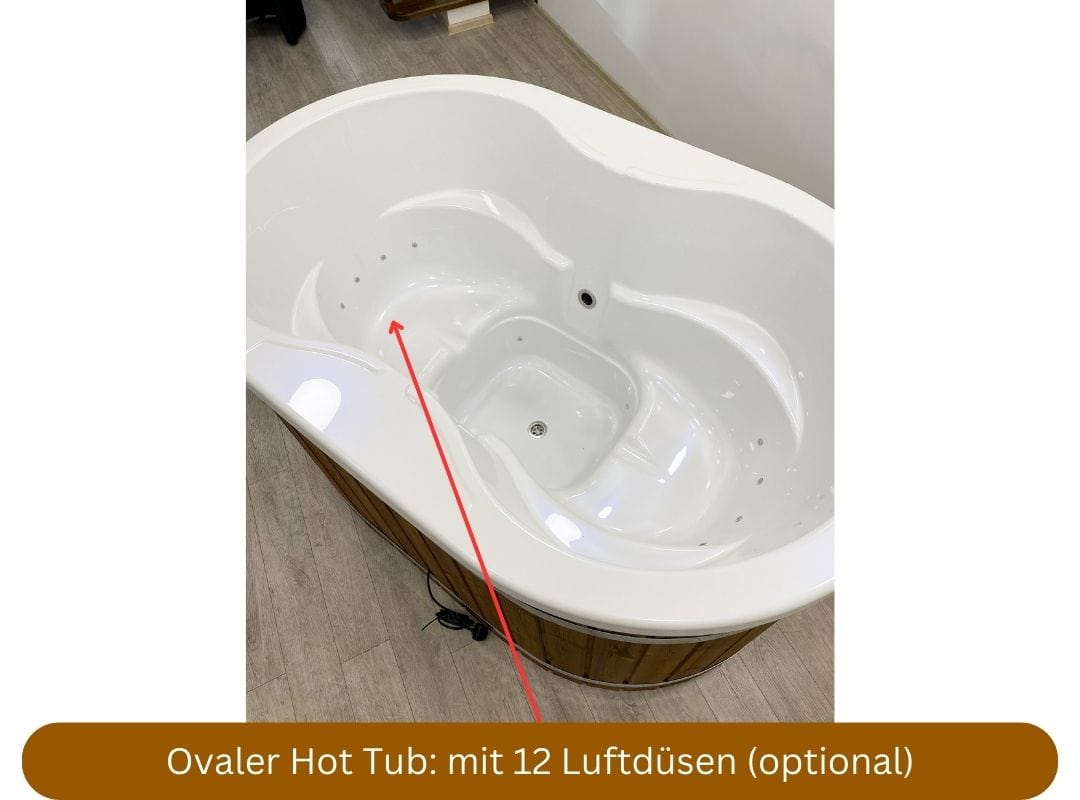 ovaler Hot Tub mit integriertem Ofen von Memelwood
