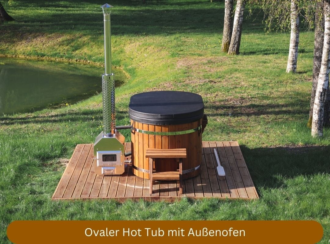Ovaler Hot Tub 1,70m x 0,98m mit Acrylwanne und externem Holzofen