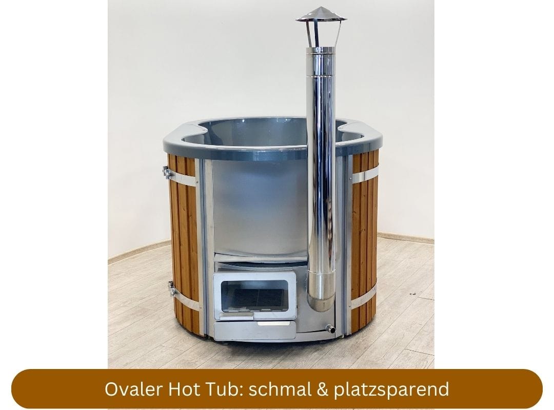 ovaler Hot Tub mit integriertem Ofen von Memelwood