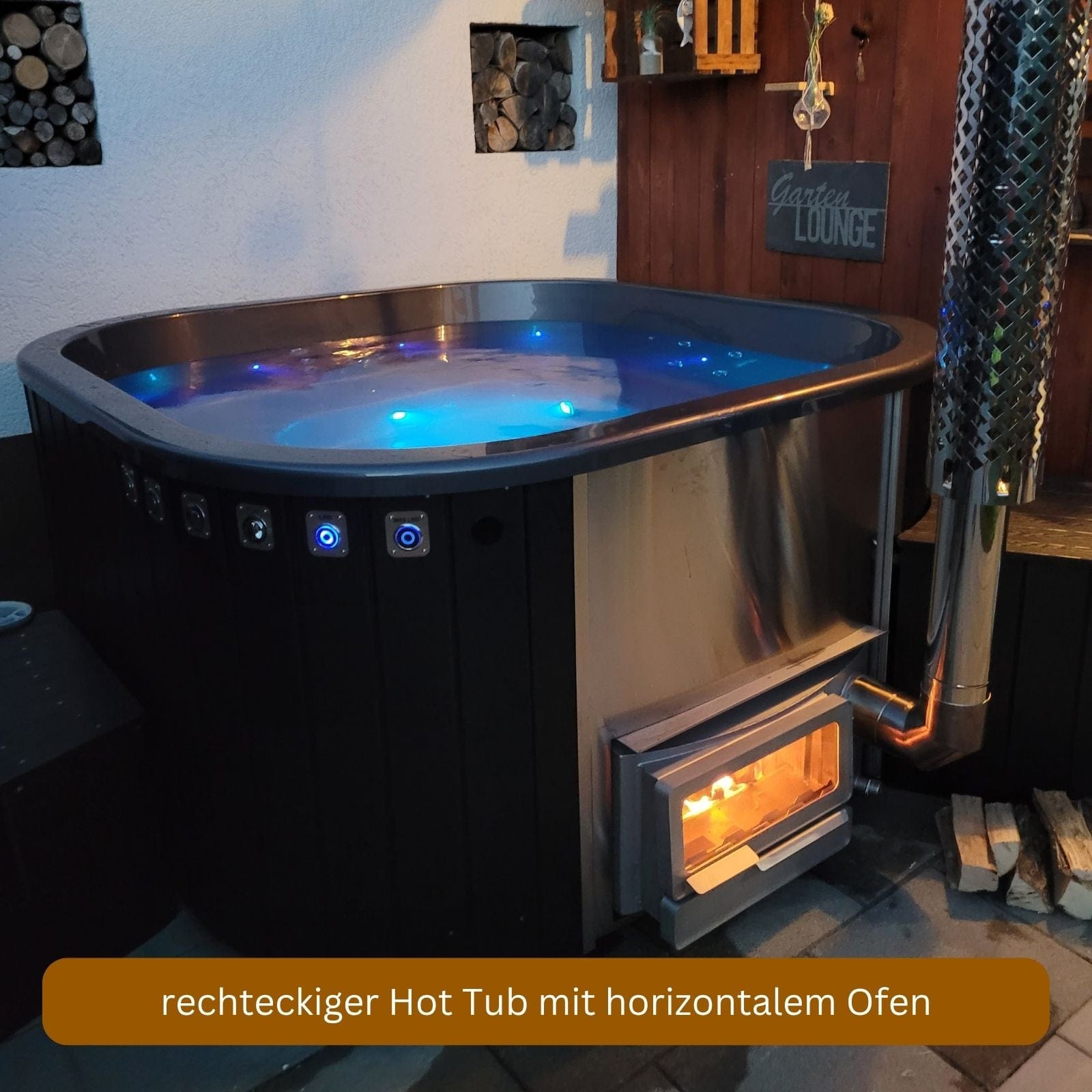 rechteckiger Hot Tub mit horizontalem Ofen von Memelwood
