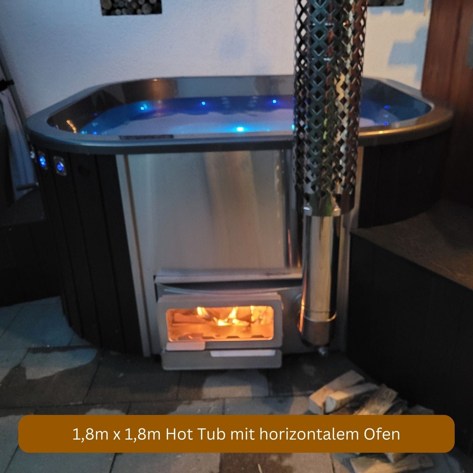 rechteckiger Hot Tub mit horizontalem Ofen von Memelwood