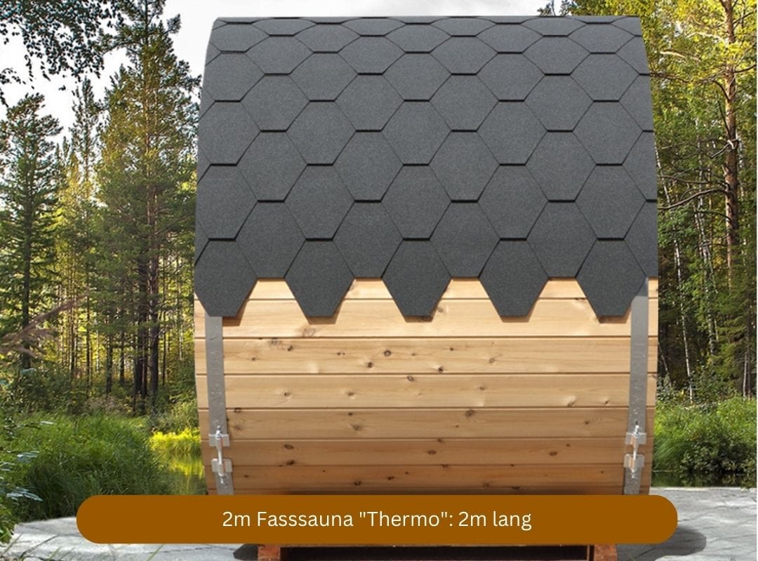 Baltresto 2m Fasssauna mit Elektroofen und aus Thermoholz