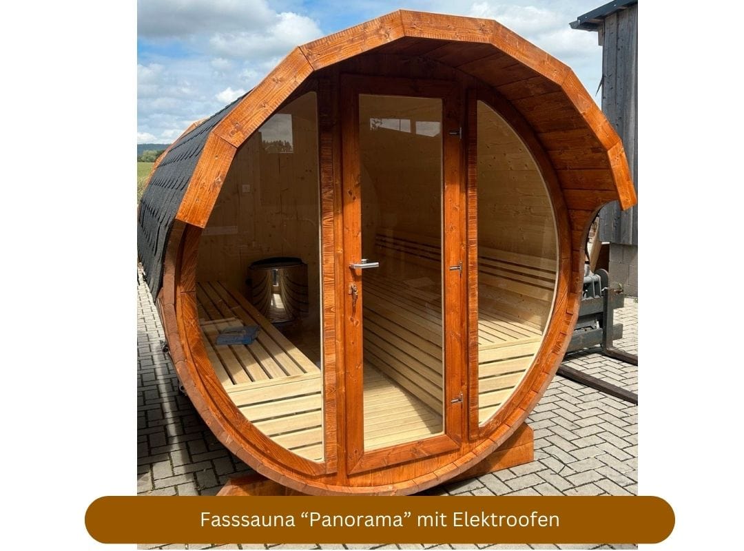 Fasssauna Panorama mit Elektroofen