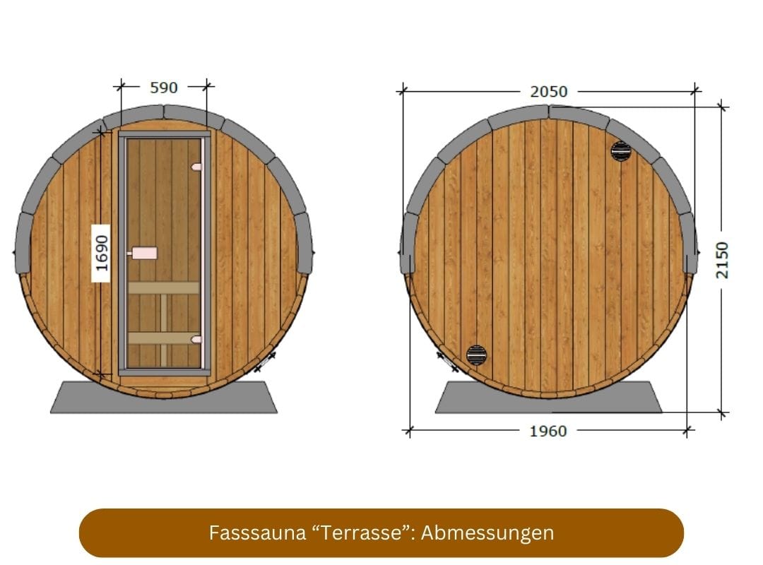 Fasssauna fuer 2 Personen Abmessungen