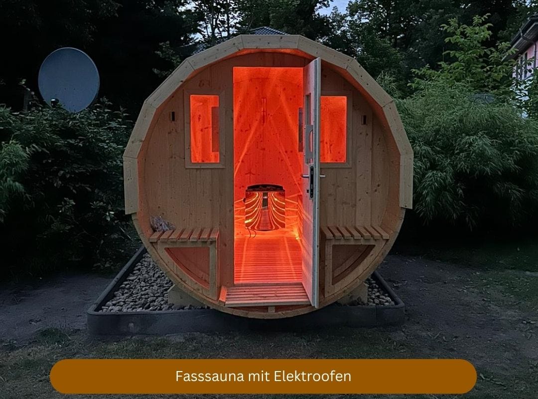 Fasssauna mit Vorraum und Elektroofen