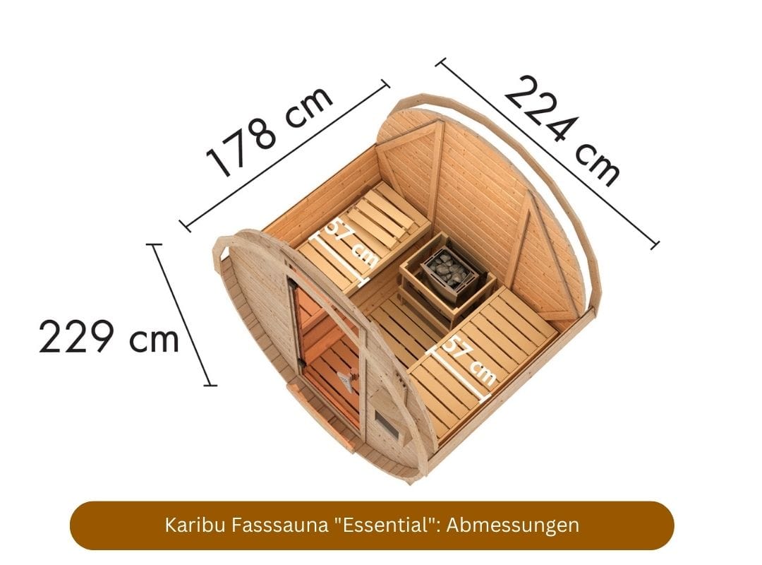 Karibu Fasssauna Essential Abmessungen