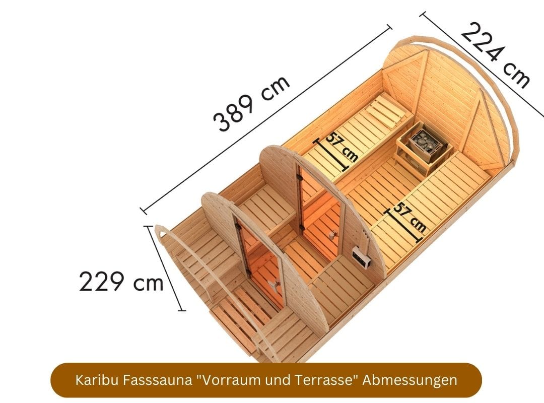 Karibu Sauna "Vorraum und Terrasse" Abmessungen