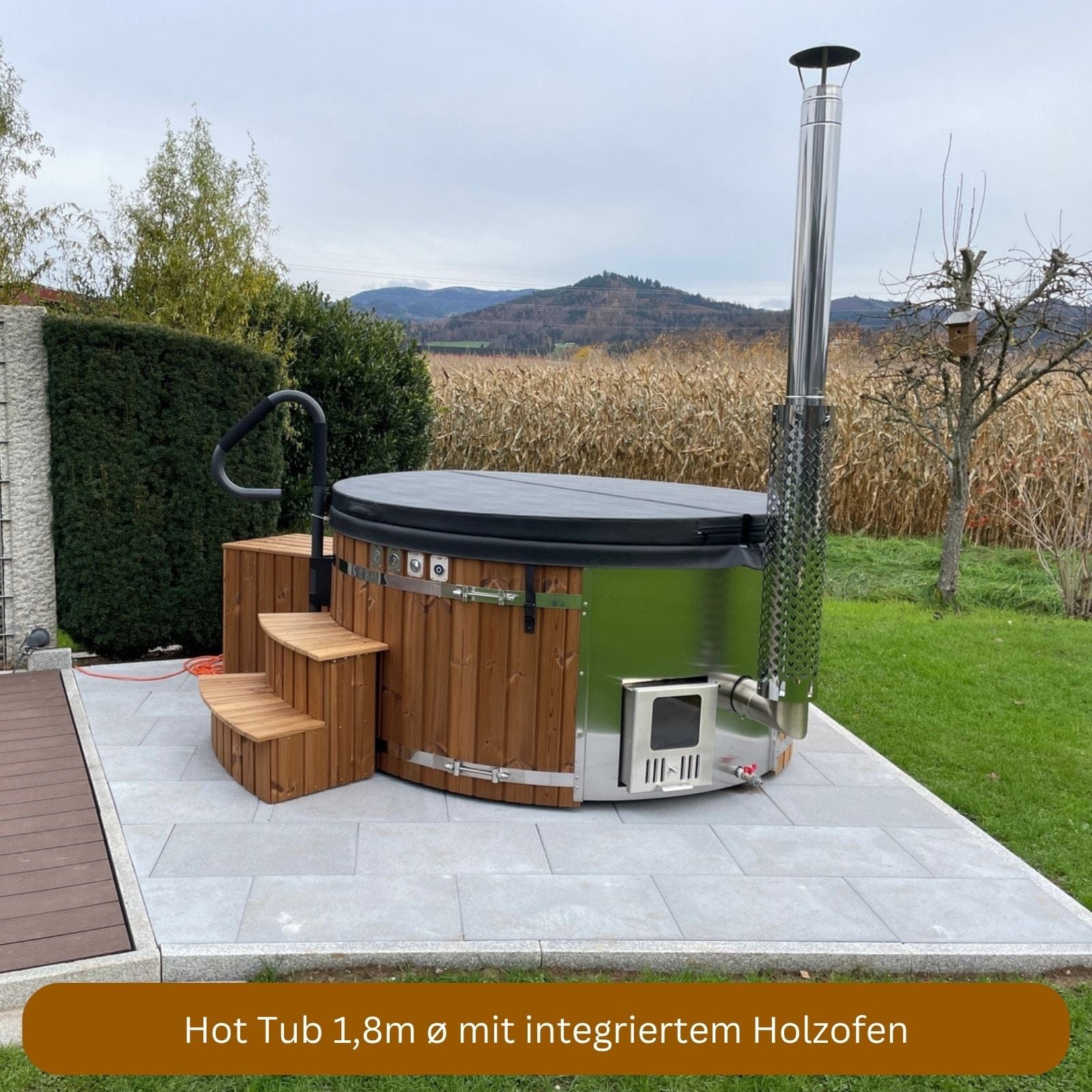 runder Hot Tub für 4 Personen mit integriertem Holzofen