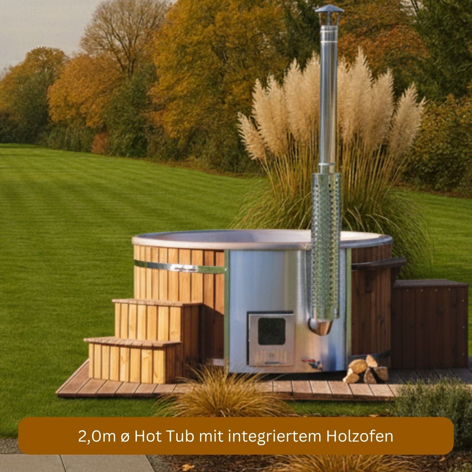 2m Hot Tub für 6 Personen  mit integriertem Holzofen