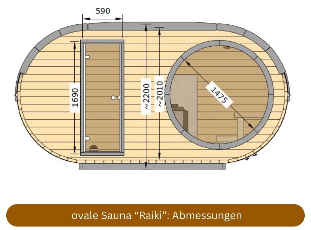 ovale Sauna mit Holzofen Raiki