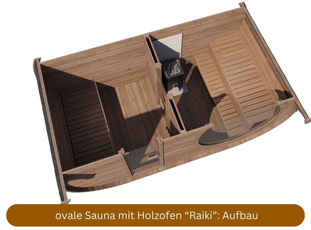 ovale Sauna mit Holzofen Raiki