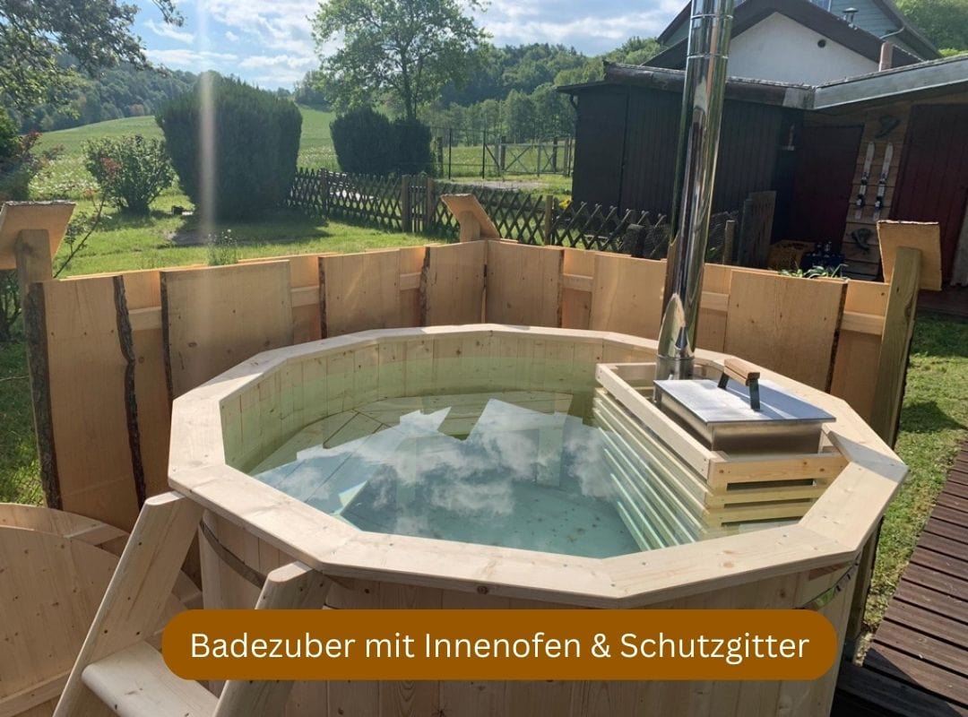 Badezuber mit Ofen "Natur", mit Innenofen und Schutzgitter