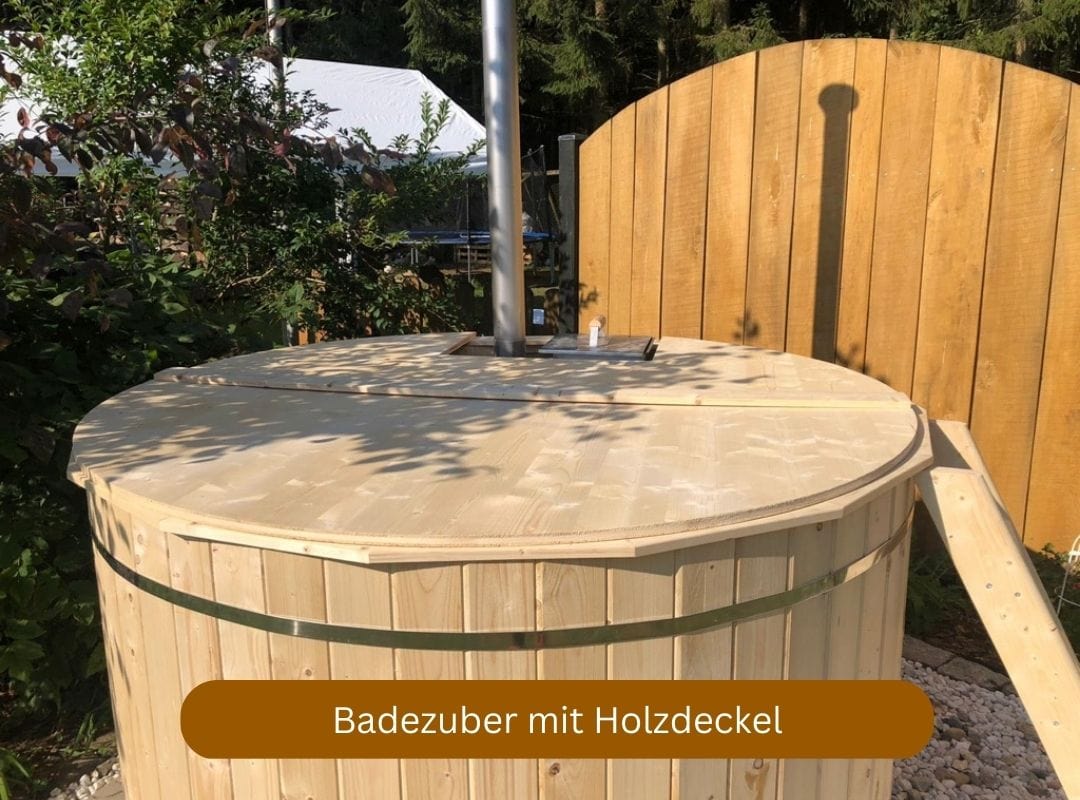 Badezuber mit Ofen "Natur", mit Holzdeckel